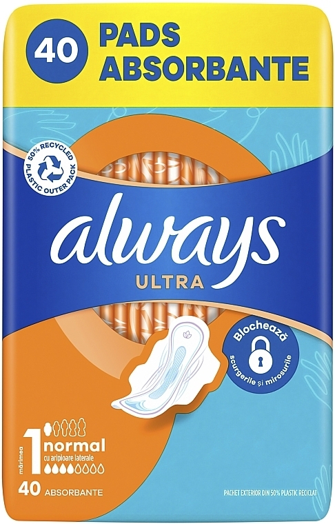 Sanitary Pads, size 1, 40 pcs - Always Ultra Normal — photo N2