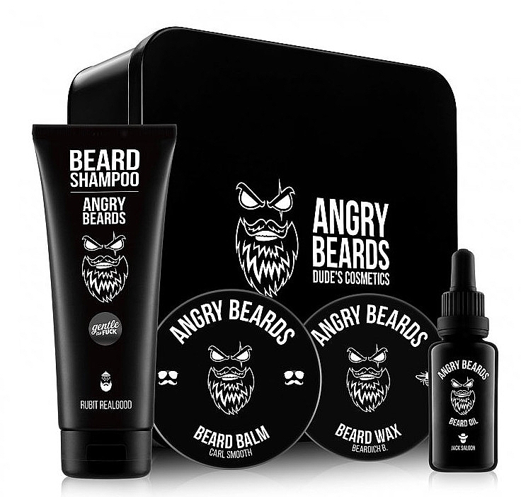 Set - Angry Beards Saloon (beard/sham/250ml + b/oil/30ml + b/balm/50ml + b/wax/30ml) — photo N1