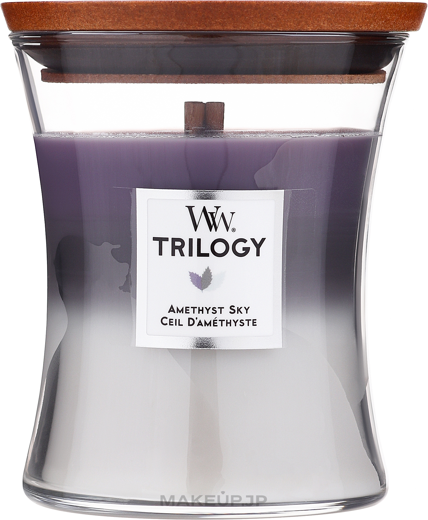 Scented Candle in Glass - Woodwick Trilogy Hourglass Candle Amethyst Sky — photo 275 g