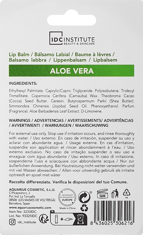 Lip Balm "Aloe Vera" - IDC Institute Lip Balm Aloe Vera — photo N2