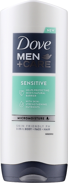 Body, Face & Hair Wash - Dove Men+Care Sensitive 3-in-1 Body, Face and Hair Wash — photo N1