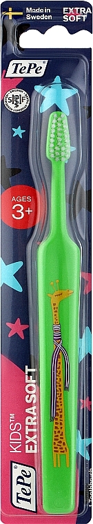 Kids Toothbrush 3+, green & giraffe - TePe Kids Extra Soft — photo N1