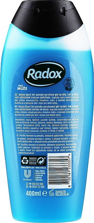 Shower Gel 3-in-1 "Mint and Sea Salt" - Radox Men XXL Sport 3in1 Shower Gel — photo N2