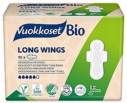 Sanitary Pads with Wings, 10 pcs - Vuokkoset BIO Long Wings — photo N1