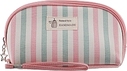 Fragrances, Perfumes, Cosmetics Oval Makeup Bag "Striped", pink-green - Natural Style Handmade