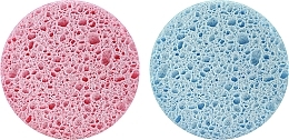 Fragrances, Perfumes, Cosmetics Makeup Remover Sponge, 2 pcs, d 80 mm, pink+blue - Disna Pharma