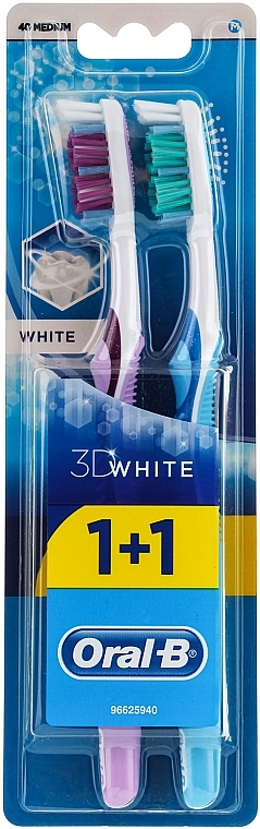 Toothbrush Set, 40 medium, purple + blue - Oral-B 3D White 40 Medium 1+1 — photo N1