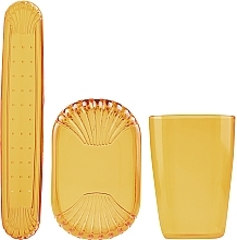 Tourist Set, transparent yellow - Sanel Comfort II (cup1/pcs + toothbr/case/1pcs + soap/case/1pcs) — photo N1