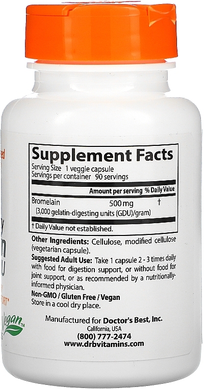 High Potency Bromelain 3000 GDU, 500 mg, capsules - Doctor's Best — photo N5