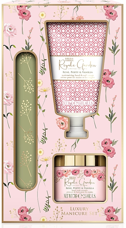 Set - Baylis & Harding Royale Garden Rose, Poppy & Vanilla Luxury Manicure Gift Set (h/cr/50 ml + h/salt/70 g + n/file) — photo N1