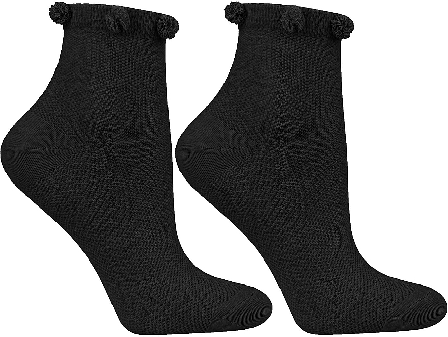 Women's Pom Pom Short Socks, Black - Moraj — photo N1