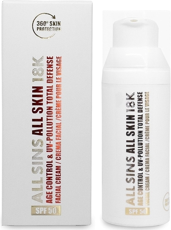 Facial Sunscreen - All Sins 18k All Skin Age Control & UV Polution Total Defense Facial Cream SPF50 — photo N1