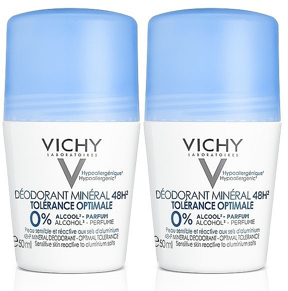 Set - Vichy Deodorant Mineral 48h Tolerance Optimale Roll-On (deo/50ml + deo/50ml) — photo N1