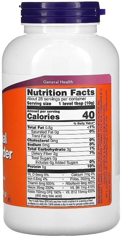 Nutritional Yeast Food Supplement, powder - Now Foods Nutritional Yeast Powder — photo N2