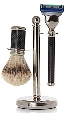 Shaving Set - Golddachs SilverTip Badger, Fusion Chromed Black (sh/brush + razor + stand) — photo N1