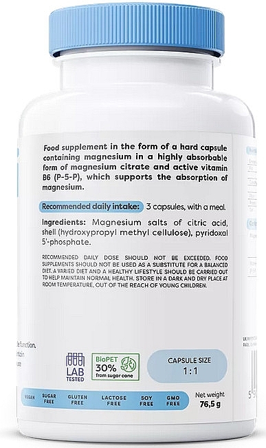 Magnesium Citrate + B6 Dietary Supplement, 375 mg - Osavi Magnesium Citrate + B6 375mg — photo N3