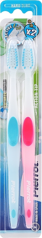 Toothbrush, hard, pink + blue - Pierrot Action Tip Hard — photo N1