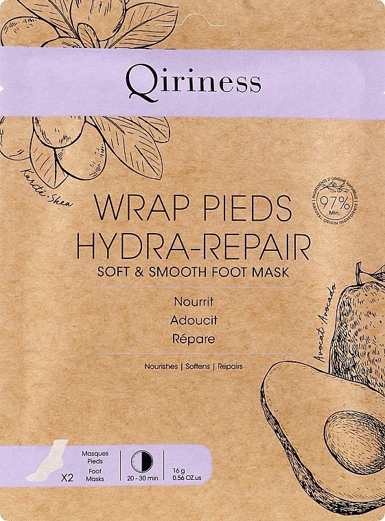 Softening & Smoothing Foot Mask, natural formula - Qiriness Wrap Pieds Hydra-Repair Soft & Smooth Foot Mask — photo N1