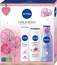 Fragrances, Perfumes, Cosmetics Set - Nivea Care & Roses (deo/spray/150ml + sh/gel/250ml + b/milk/250ml) 