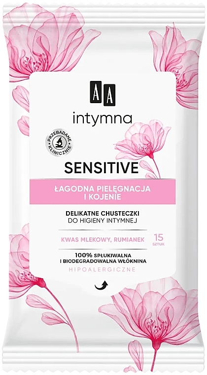 Gentle Intimate Wash Wipes, 15 pcs - AA Intimate Sensitive Delicate Hygiene Wipes — photo N1