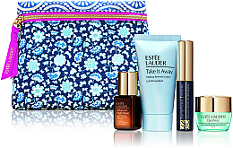 GIFT! Cosmetic Bag with Trial-Size Products, white and blue - Estee Lauder (lot/30ml + cr/15ml + eye/balm/7ml + mascara/2.8ml + pouch) — photo N1