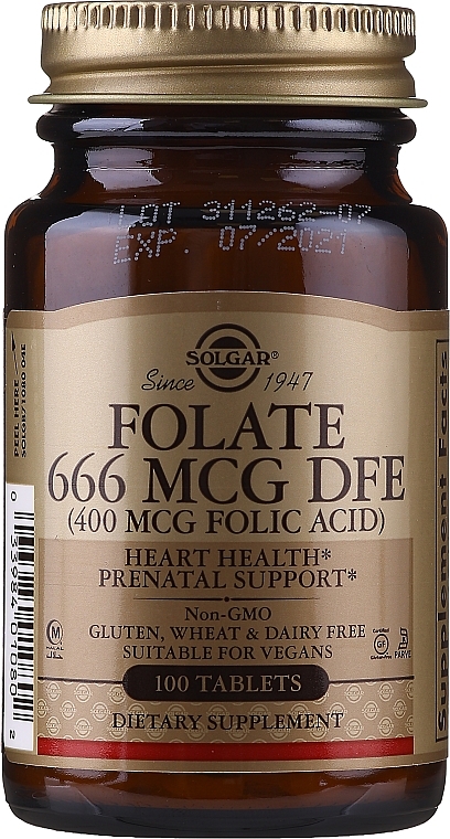 Food Supplement "Folic Acid", 400mcg - Solgar Health & Beauty Folate 666 MCG DFE — photo N2