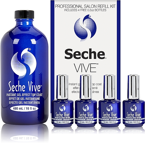 Set - Seche Vive Instant Gel Effect Top Coat (nail/top/4x14ml + nail/top/reffil/480ml) — photo N1