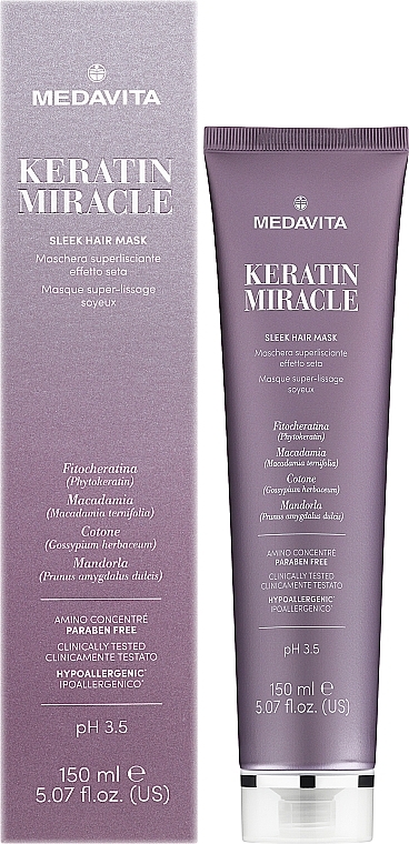 Ultra Smoothing Hair Mask with Silk Effect - Medavita Keratin Miracle Sleek Hair Mask — photo N2