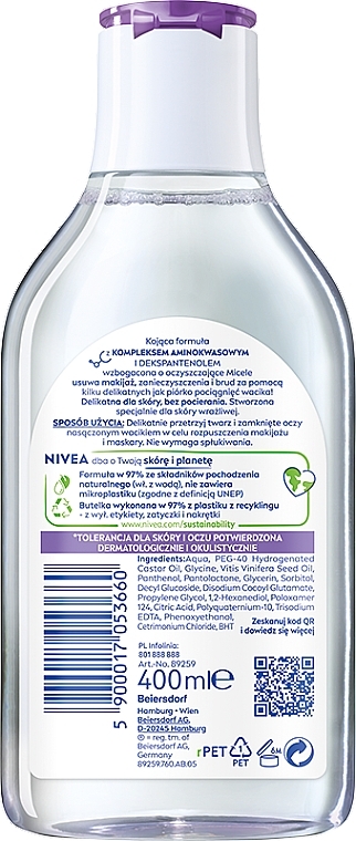 3 in 1 Micellar Water for Dry and Sensitive Skin - NIVEA Micellar Cleansing Water — photo N2