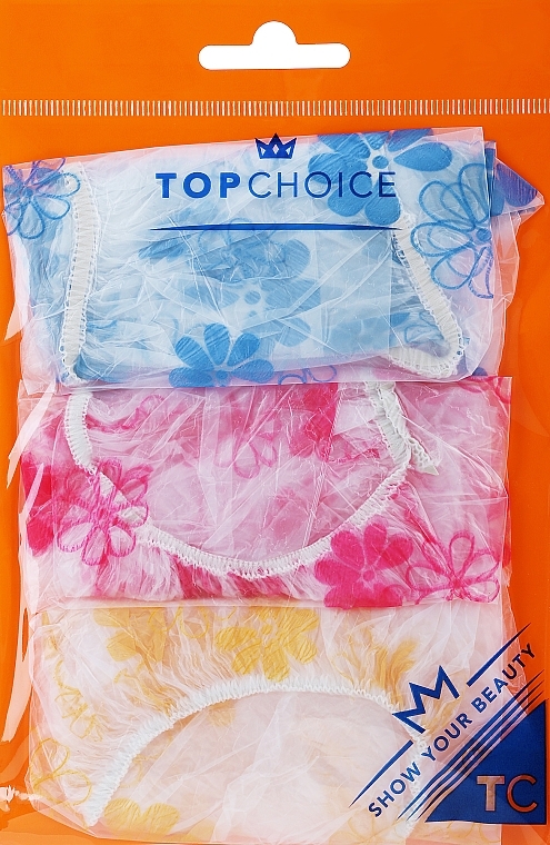 Shower Cap, 30659, 3 pcs, blue, yellow, pink - Top Choice — photo N1