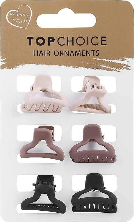 Topp valg - Hair Clip Set 20674, 6 pcs., black+brown+beige — photo N1