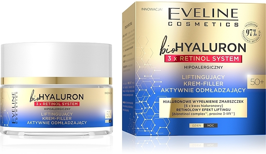 Lifting Cream-Filler - Eveline Cosmetics BioHyaluron 3xRetinol System 50+ — photo N1