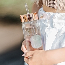 Glass Water Bottle with Rock Crystal & Tube, 400 ml - Crystallove Glass Water Bottle with Rock Crystal and Straw — photo N2