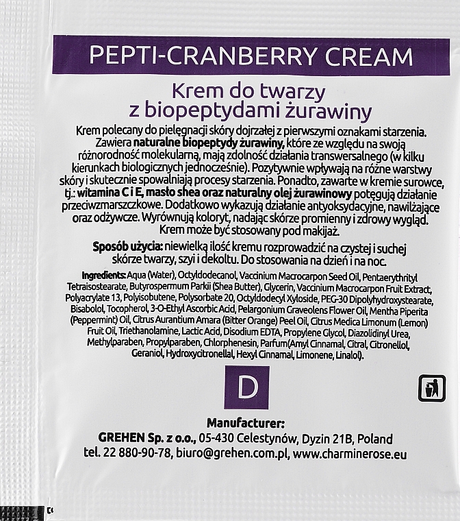 Face Cream with Cranberry Biopeptides - Charmine Rose Pepti-Cranberry Cream (sample) — photo N2