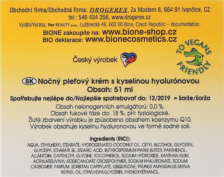 Face Cream - Bione Cosmetics Hyaluron Life Night Cream With Hyaluronic Acid — photo N3