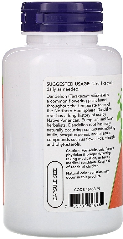 Capsules "Dandelion Root", 500 mg - Now Foods Dandelion Root — photo N3