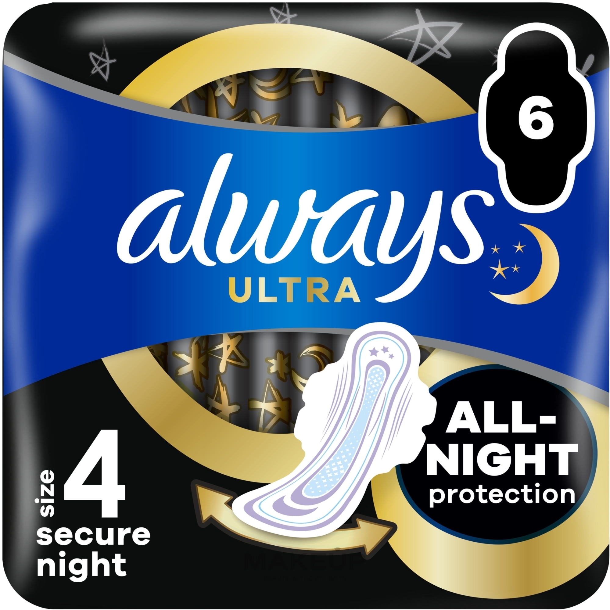 Sanitary Pads, size 4, 6 pcs - Always Ultra Secure Night — photo 6 szt.