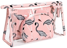 Fragrances, Perfumes, Cosmetics 3in1 Cosmetic Bag 'Flamingo', pink - Ecarla