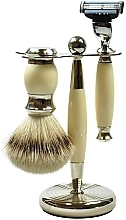 Shaving Set - Golddachs Silver Tip Badger, Mach3 Polymer Ivory Chrom (sh/brush + razor + stand) — photo N1