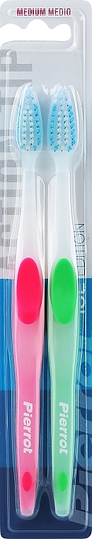 Toothbrush, medium, green + pink - Pierrot Action Tip — photo N1