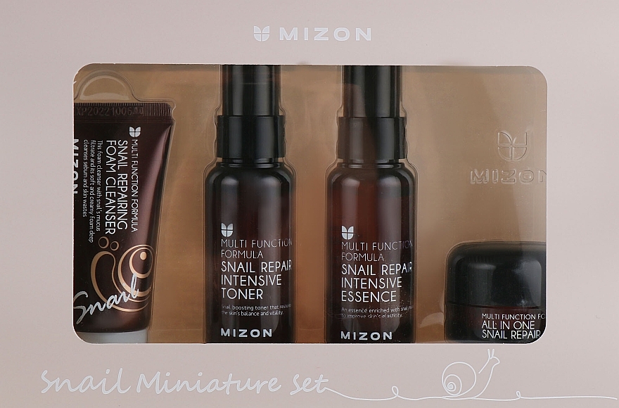 Mizon - Snail Miniature Set (f/foam/30ml + f/toner/50ml + f/essence/50ml + f/cr/15g) — photo N1