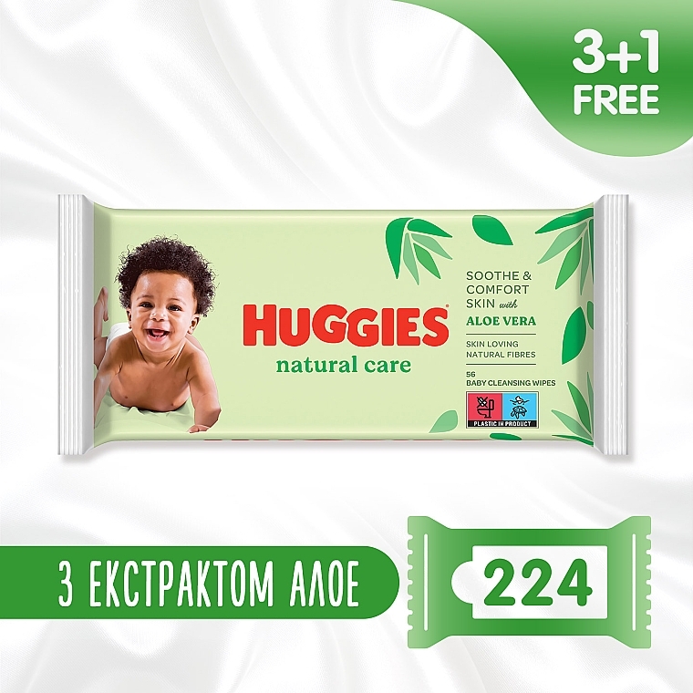 Baby Wet Wipes "Natural Care", 4x56 pcs - Huggies — photo N1