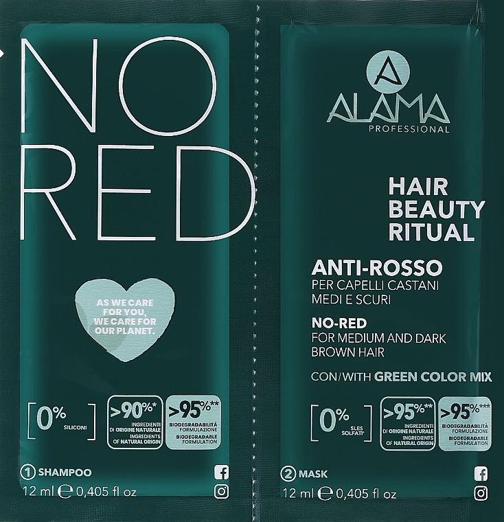 Set - Alama No-Red Hair Beauty Ritual (shm/12ml + h/mask/12ml) — photo N1