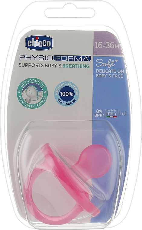 Silicone Pacifier, 16-36 months, pink - Chicco Physio Soft — photo N1