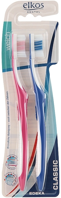 Soft Toothbrush, pink+blue - Elkos Dental Classic — photo N1