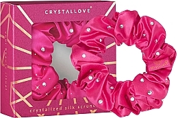 Silk Scrunchie with Crystals, pink - Crystallove Silk Hair Elastic With Crystals Hot Pink — photo N1