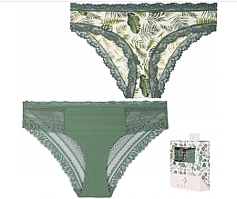 Fragrances, Perfumes, Cosmetics Women's Panties 'Limited Edition', green+white with leaves, 2 pcs - Moraj Figi Premium Bikini