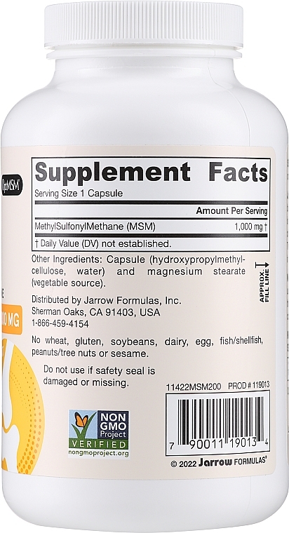 Methyl-Sulfonyl-Methane, capsules - Jarrow Formulas MSM (Methyl-Sulfonyl-Methane) 1000 mg — photo N4