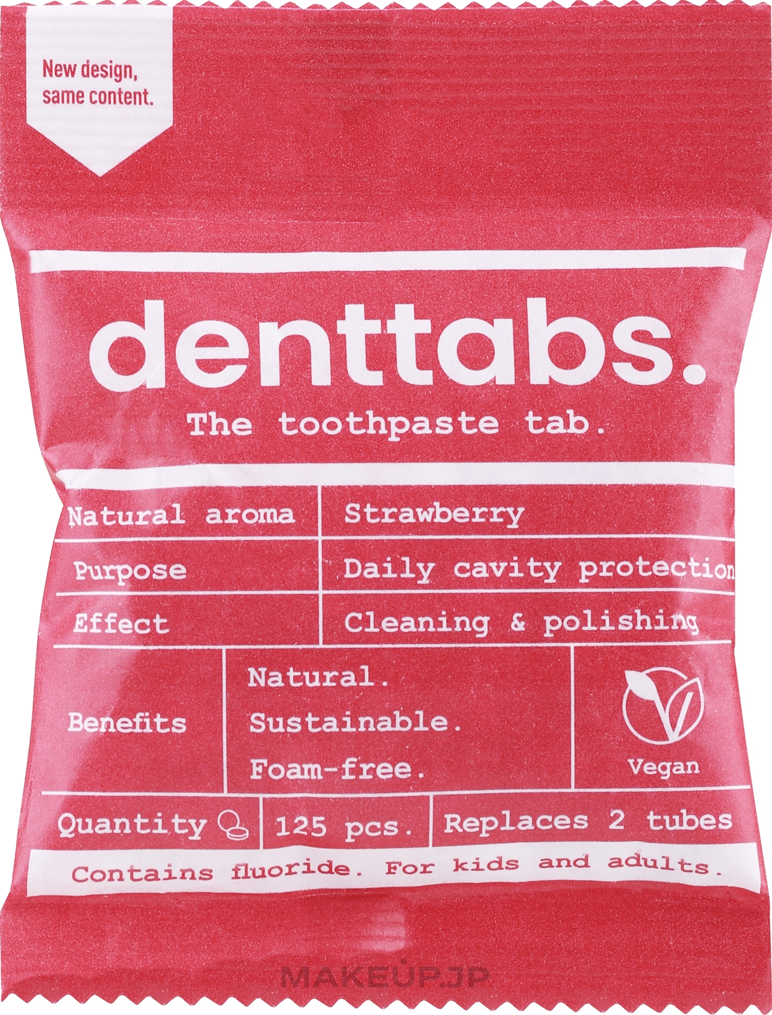 Fluoride Tooth Cleaning Tablets for Kids "Strawberry" - Denttabs Teeth Cleaning Tablets Kids Strawberry With Fluoride — photo 125 szt.