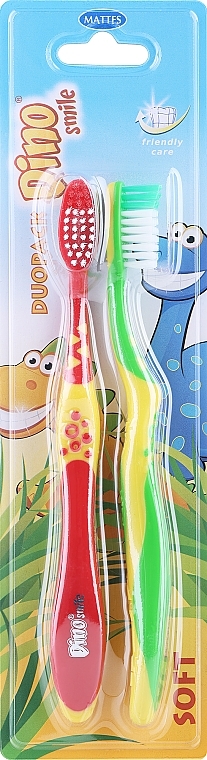 Rebi-Dental Dino Kids Toothbrush M50, soft, red + green - Mattes — photo N1